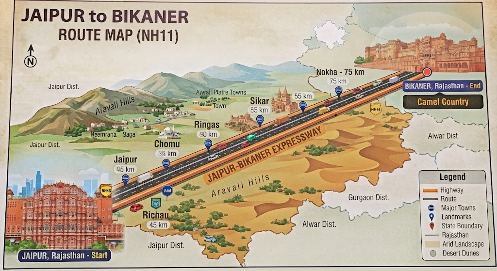Jaipur To Bikaner Route